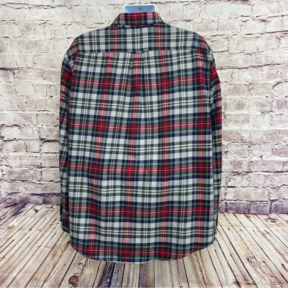 Lands End Gray Check Flannel Button Front Long Sleeve Shirt - Picture 5 of 9